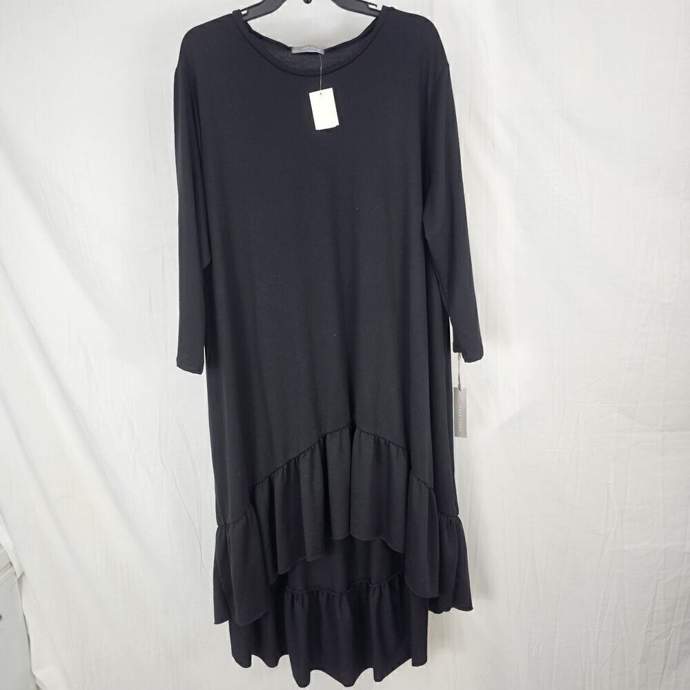 Last Tango Ruffle French Terry Black Long Sleeve Tunic Dress Women's Size L/XL